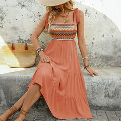 Ethnic Style Knit Patchwork Suspender Maxi Dress