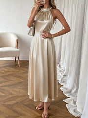 Elegant Satin Sleeveless Halter Dress