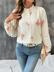 Embroidered Floral Shirt With A Small Stand Collar