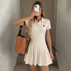 Cropped Waist-Cinching Dress With A Polo Collar