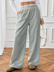 Lace Faux Two-Piece Straight Leg Trousers