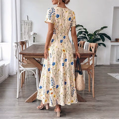 Waist-Cinching Short-Sleeve Floral Dress