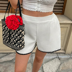 Casual Textured Color-Blocked Shorts