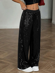 Elastic Waist Sequined Patchwork Trousers