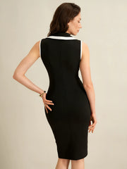 Minimalist Black-And-White Color-Block Fitted Skirt