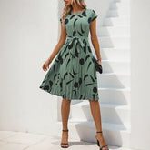 Geometric-Print Pleated Dress