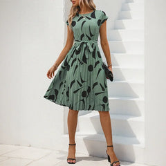 Geometric-Print Pleated Dress