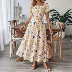 Waist-Cinching Short-Sleeve Floral Dress