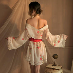 Japanese Kimono Robes Strawberry Print Kimono Lingerie Anime Cosplay Costume