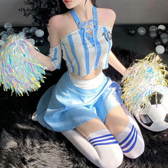 Cheerleader Costume Lace Up V Neck Football Girl Cosplay Outfit for Adult