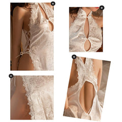 Vintage Chinese Cheongsam Lace Up Side Slit Backless Lingerie Dress Tradition Qipao