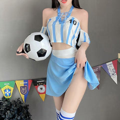 Cheerleader Costume Lace Up V Neck Football Girl Cosplay Outfit for Adult