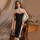 Nun Cosplay Uniform Set Hollow Side Split Lingerie Dress Naughty Anime Roleplay Outfit