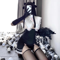 Naughty Maid Outfit Nun Cosplay Costume Lace Babydoll High Slit Bodycon Dress
