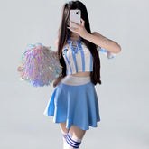 Cheerleader Costume Lace Up V Neck Football Girl Cosplay Outfit for Adult