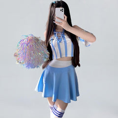 Cheerleader Costume Lace Up V Neck Football Girl Cosplay Outfit for Adult