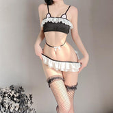 Kawaii Cat Cosplay Lingerie for Women Lolita Anime Costume Ruffled Tube Top with G-String