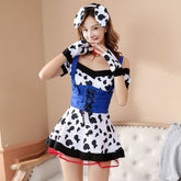 Kawaii Cow Lolita Costume Cute Cold Shoulder Cow Print Lace Up Corset Waist Dress