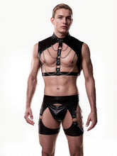 Men's Faux Leather Chains Clubwear Set