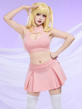 Pink Heart Cutout Crop Top and Mini Skirt