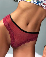 Polka Dot Lace Cutout See-through Thong