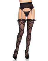 Cross-over Sheer Mesh Garter Belt Stockings