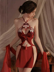 High Slit Appliques Qipao Outfit