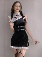 Black Velvet High Slit Cheongsam