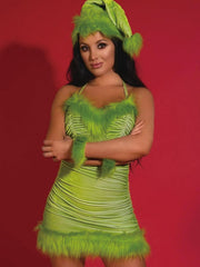 Faux Fur Christmas Elf Ruched Dress