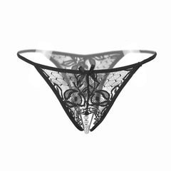 Lace G-String Thong with Pearls Ball Crotchless Briefs Panty