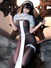 Nun Open Crotch Bodystocking Set