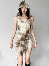 Tie Dye Fringe Hooded Mini Dress