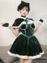 Velvet Christmas Mini Dress with Shawl