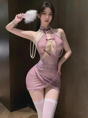 Purple Rose Sheer Mesh Cheongsam