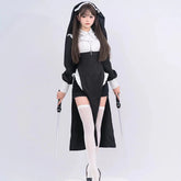 Sultry Nun Costume Habit Nun Halloween Cosplay Outfit Black Adult Fancy Dress Costume