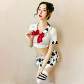 Adult Cow Costume Sweet Cow Print Schoolgirl Lingerie Japanese Lolita Anime Outfit