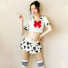 Adult Cow Costume Sweet Cow Print Schoolgirl Lingerie Japanese Lolita Anime Outfit