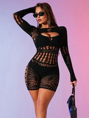 Tight Long Sleeve Fishnet Romper