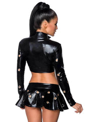 Black 2PC Leather Rave Clothes