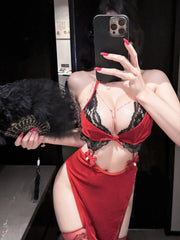 Velvet & Lace Qipao-Style Lingerie Dress