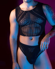 Men's Hollow-Out See-Through Elastic Fishnet Lingerie Set