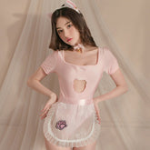 Anime Neko Maid Lingerie Set Kawaii Kitten Cat Cosplay Costume Pink Open Crotch Bodysuit