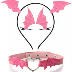Bat Wings Headband Hair Clips and Choker for Women 3 Piece Devil Cosplay Accessories