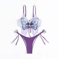 Butterfly Bikini Set 2 Piece Drawstring Bikini Top and String Bikini Bottom