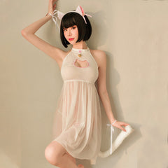 Cat Lingerie Set Japanese Animal Cosplay Costume Sheer Mesh Badydoll Dress
