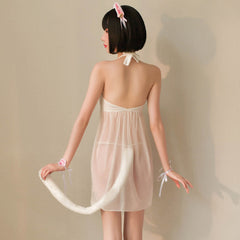 Cat Lingerie Set Japanese Animal Cosplay Costume Sheer Mesh Badydoll Dress