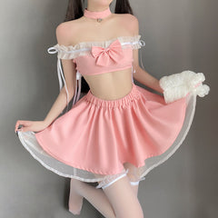 Naughty Cat Girl Lingerie Set Pink Neko Outfit Anime Cosplay Costumes