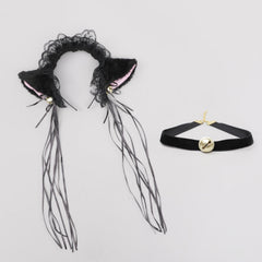 Neko Girl Headband and Choker Lace Cat Ears Headpiece 2 Piece Cat Cosplay Accessories