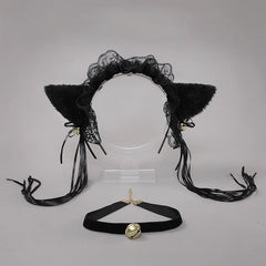 Neko Girl Headband and Choker Lace Cat Ears Headpiece 2 Piece Cat Cosplay Accessories