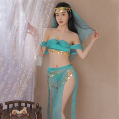 Oasis Princess Costume Arabian Erotic Lingerie Set Off Shoulder Tube Top with Slit Skirt